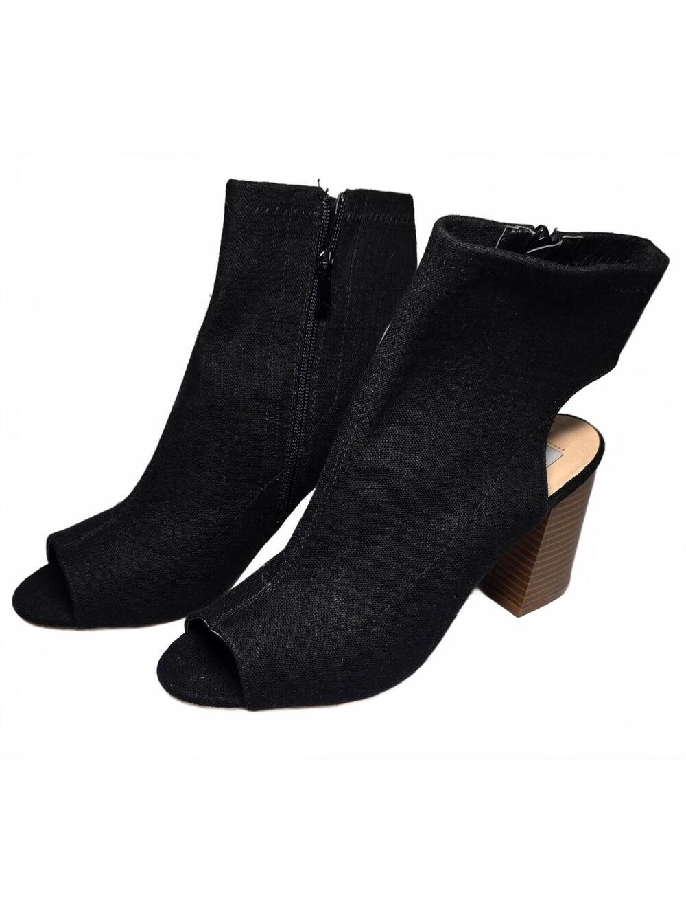 William Rast Black Peep-Toe Ankle Boots with Chunky Wood Heel - Size 8.5